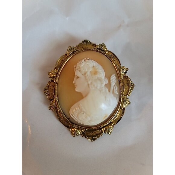 Antique 1900s Hand Carved Shell Cameo Brooch STUNNING - Picture 7 of 16